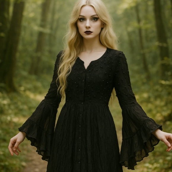 80's Jakelin Maxi Dress S FLAWS Witchy Whimsygoth Goth Fairy Grunge Thrashed - Picture 6 of 15